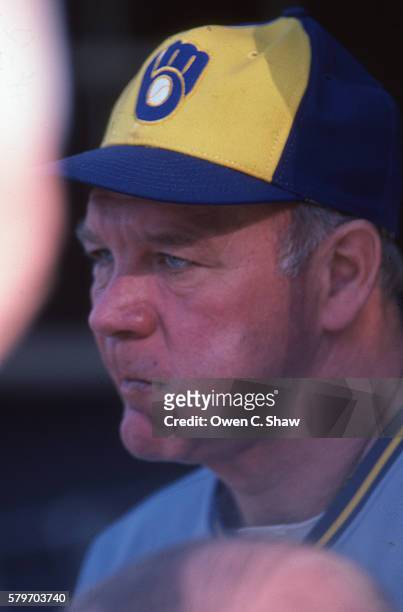Harvey Kuenn manager of the Milwaukee Brewers circa 1982 at a game against the Baltimore Orioles at Memorial Stadium in Baltimore, Maryland. MAR
