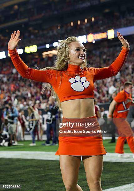 Clemson Tiger cheerleader during the National Championship Game between the Alabama Crimson Tide and the Clemson Tigers at the University of Phoenix...