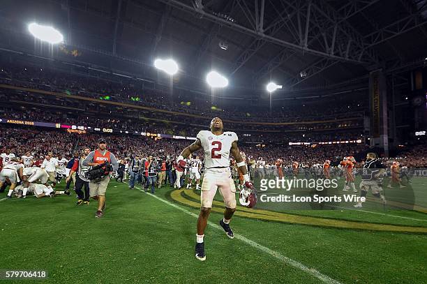 Alabama Crimson Tide running back Derrick Henry celebrates after defeating the Clemson Tigers to win the College National Championship in action...