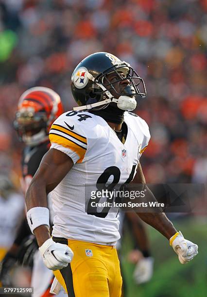 Pittsburgh Steelers wide receiver Antonio Brown reacts after make a first down catch against the Cincinnati Bengals' defense during the second half...