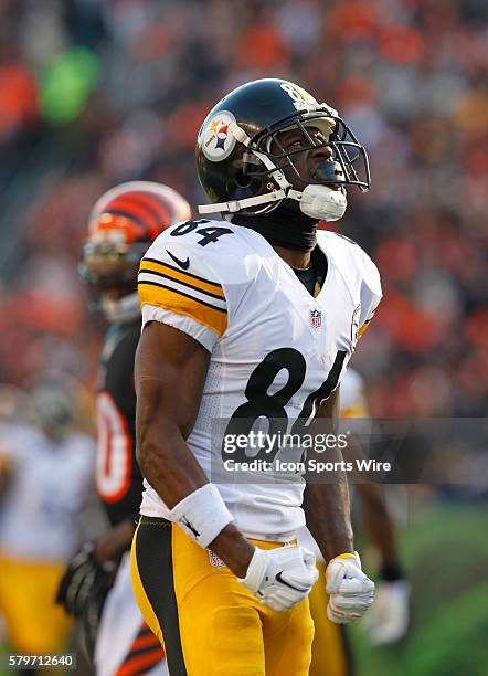 Pittsburgh Steelers wide receiver Antonio Brown reacts after make a first down catch against the Cincinnati Bengals' defense during the second half...