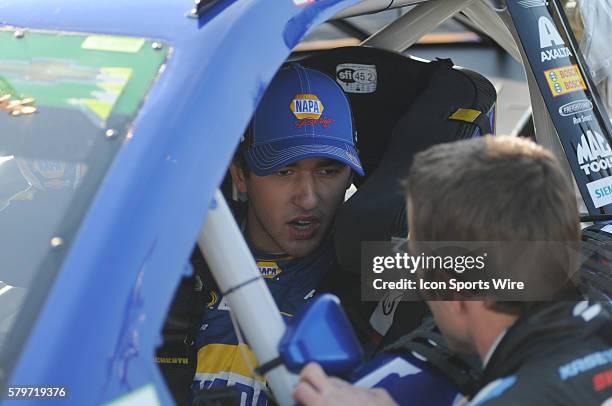 Chase Elliott Hendrick Motorsports Napa Chevrolet and Kasey Kahne Hendrick Motorsports Great Clips Chevrolet SS talk before qualifying for the Sprint...