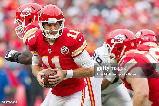 Kansas City Chiefs quarterback Alex Smith during the NFL game between the Oakland Raiders against the Kansas City Chiefs at Arrowhead Stadium in...