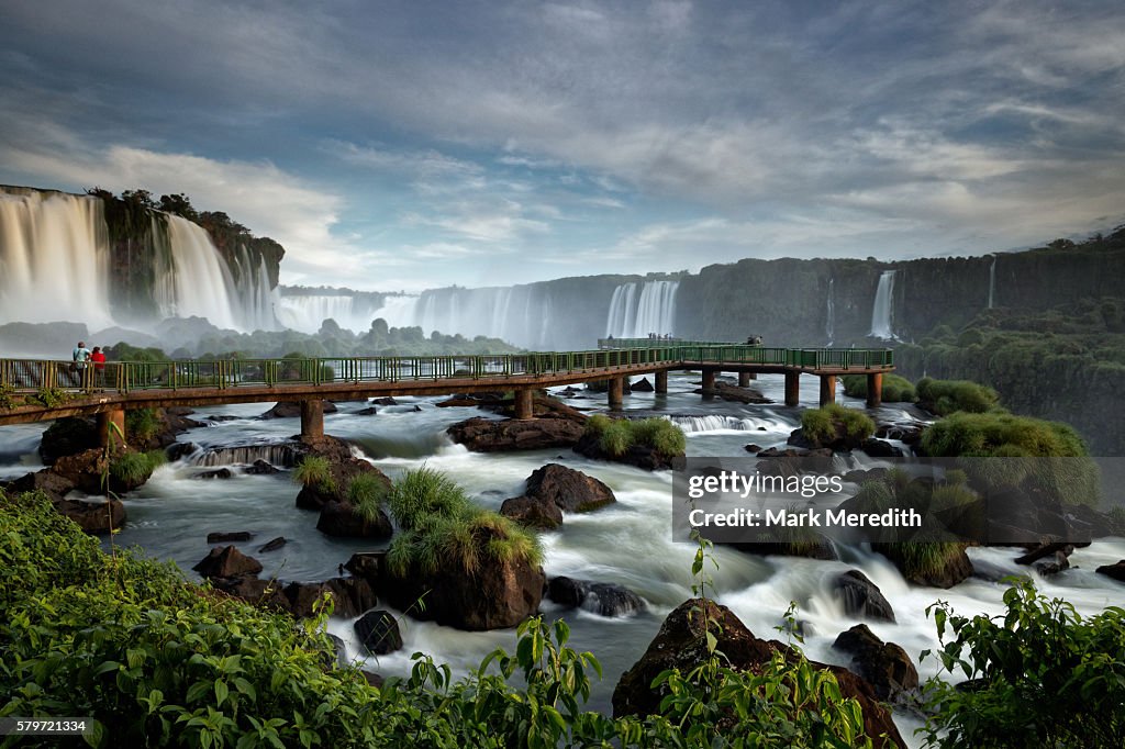 Viewing platform beneath Floriano Falls at Iguazu Falls in Brazil