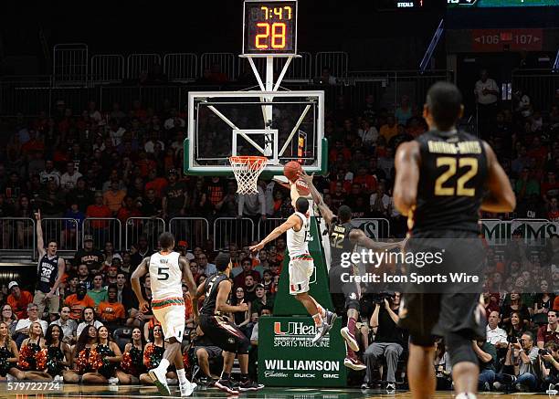 January 09, 2016 Miami Hurricanes guard Angel Rodriguez during the first half in a game between the Miami Hurricanes and the Florida State Seminoles...