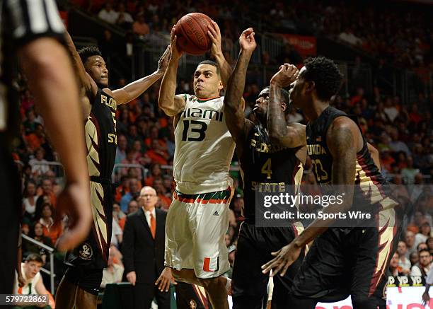 January 09, 2016 Miami Hurricanes guard Angel Rodriguez during the second half in a game between the Miami Hurricanes and the Florida State Seminoles...