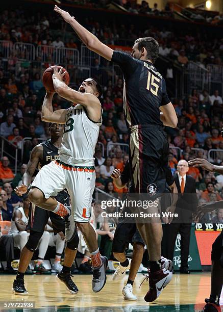 January 09, 2016 Miami Hurricanes guard Angel Rodriguez during the second half in a game between the Miami Hurricanes and the Florida State Seminoles...