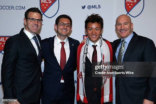 Tsubasa Endoh , with head coach Greg Vanney, general manager Tim Bezbatchenko, and president Bill Manning, was selected with the overall pick by...