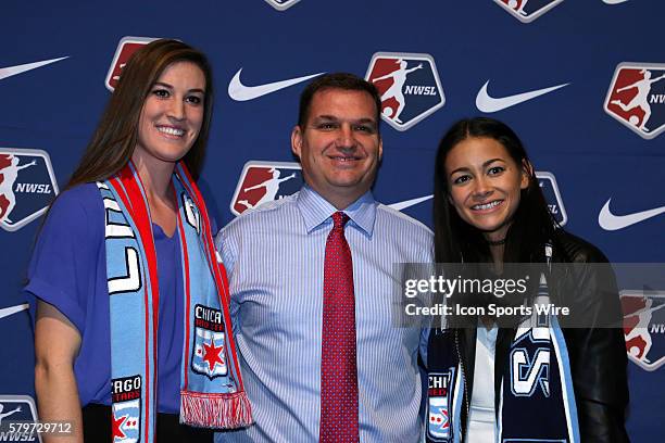 Chicago Red Stars draft picks Katie Naughton and Sarah Gorden with head coach Rory Dames . The 2016 NWSL College Draft was held at The Baltimore...