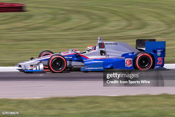 Justin Wilson races in the Honda Indy 200 at Mid-Ohio at the Mid-Ohio Sports Car Course in Lexington, OH. Wilson finished second.