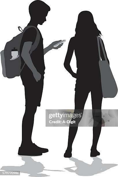 teenagers socializing in person and with technology - 12 13 years stock illustrations