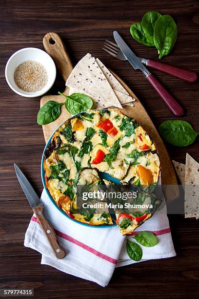 omelette - spinach frittata stock pictures, royalty-free photos & images