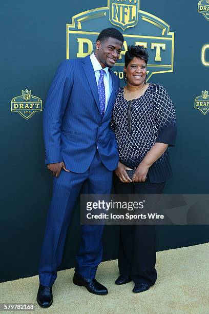 Louisville wide receiver DeVante Parker and his Mother Raneca Parker arrive on the Gold Carpet at the 2015 National Football League Draft. The 2015...