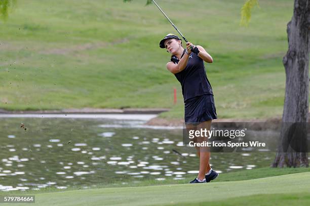 Lexi Thompson hits her approach shot to during the second round of the Volunteers of America North Texas Shootout at Las Colinas Country Club in...