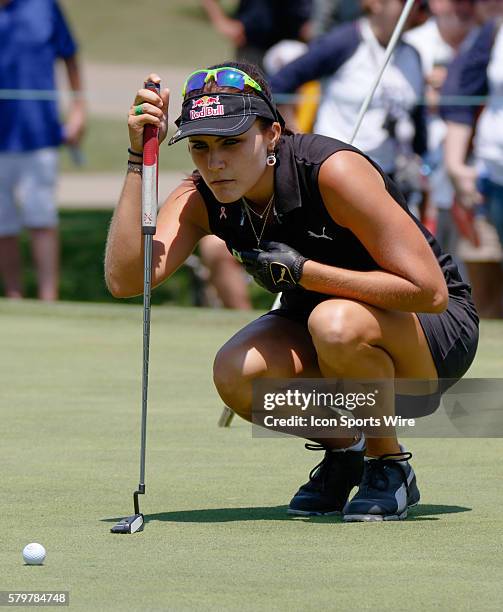 Lexi Thompson lines up her putt on during the second round of the Volunteers of America North Texas Shootout at Las Colinas Country Club in Irving,...