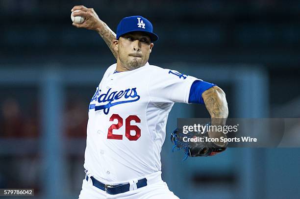 May 1, 2015 - Los Angeles Dodgers Pitcher Sergio Santos [3059] pitches during the game between Arizona Diamondbacks and Los Angeles Dodgers at the...