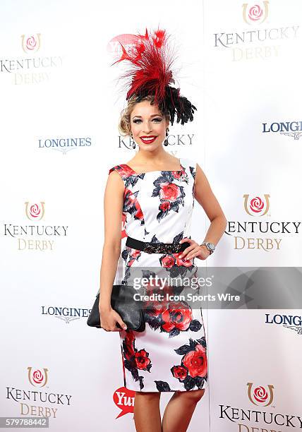 Miss America Kira Kazantsev arrives on the red carpet at the 141st running of the Kentucky Derby at Churchill Downs in Louisville, KY.