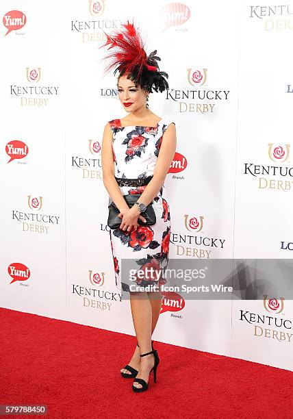 Miss America Kira Kazantsev arrives on the red carpet at the 141st running of the Kentucky Derby at Churchill Downs in Louisville, KY.
