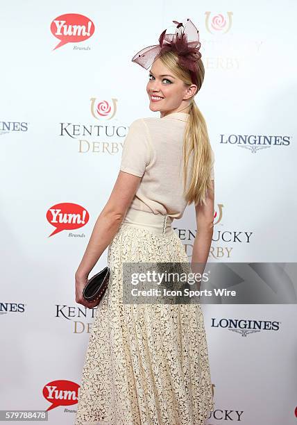 Model Lindsay Ellingson arrives on the red carpet at the 141st running of the Kentucky Derby at Churchill Downs in Louisville, KY.