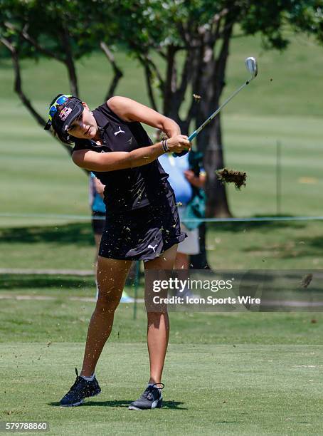 Lexi Thompson hits her approach shot on during the second round of the Volunteers of America North Texas Shootout at Las Colinas Country Club in...