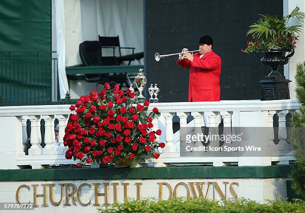 The Call to the Post is played by bugler Steve Buttleman in the 141st running of the Kentucky Derby at Churchill Downs in Louisville, KY.