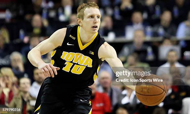 Iowa Hawkeyes guard Mike Gesell in action during a match between the University of Maryland and the University of Iowa at the Xfinity Center in...