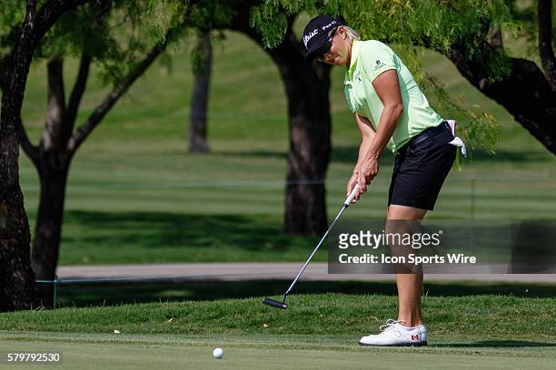 Alena Sharp of Canada putts from the fringe on during the final round of the Volunteers of America North Texas Shootout at Las Colinas Country Club...