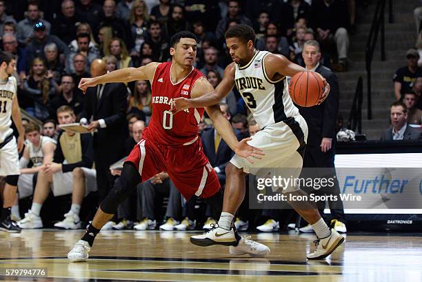 January 2016 | Purdue Guard PJ Thompson is guarded closely by Nebraska guard Tai Webster during a Big Ten regular season conference game between the...