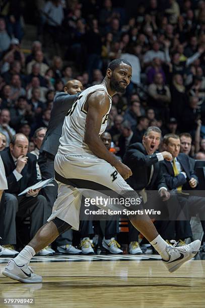 Purdue Boilermakers guard Rapheal Davis reacts to hitting a three pointer during the NCAA basketball game between the Purdue Boilermakers and...