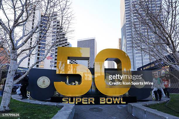 Super Bowl 50 logo in Super Bowl City.