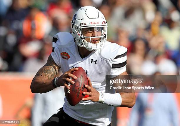 South squad quarterback Dak Prescott during the Senior Bowl at Ladd-Peebles Stadium in Mobile, Ala. South squad won 27-16 over the North squad.