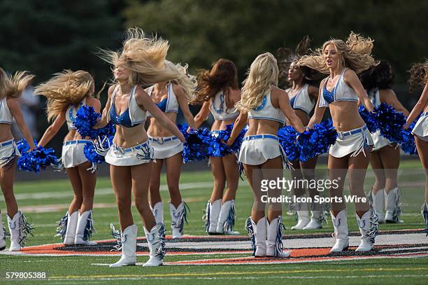 Indianapolis Colts cheerleaders perform during the Indianapolis Colts Training Camp practice at Anderson University in Anderson, IN.