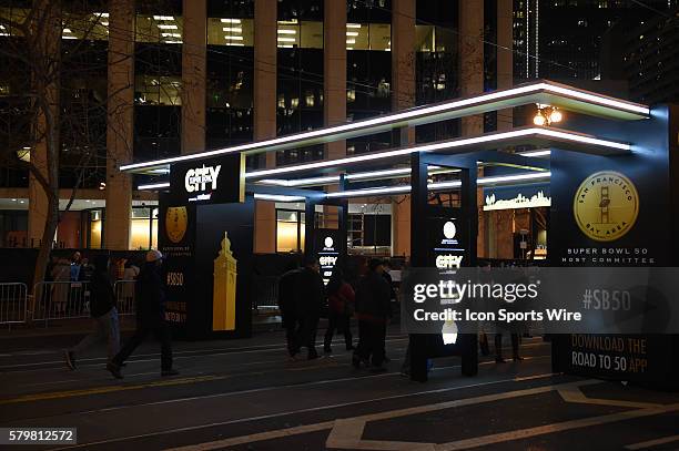 The entrance to Super Bowl City on Market Street as part of the Super Bowl 50 preview in San Francisco, CA.