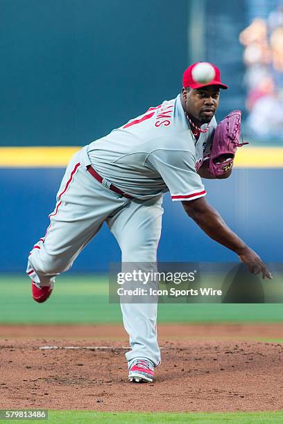 Philadelphia Phillies Starting pitcher Jerome Williams [3278] during the National League Eastern Division match-up between the Philadelphia Phillies...