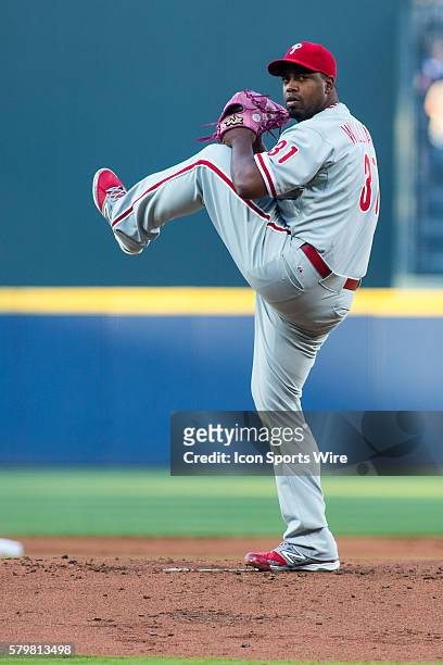 Philadelphia Phillies Starting pitcher Jerome Williams [3278] during the National League Eastern Division match-up between the Philadelphia Phillies...