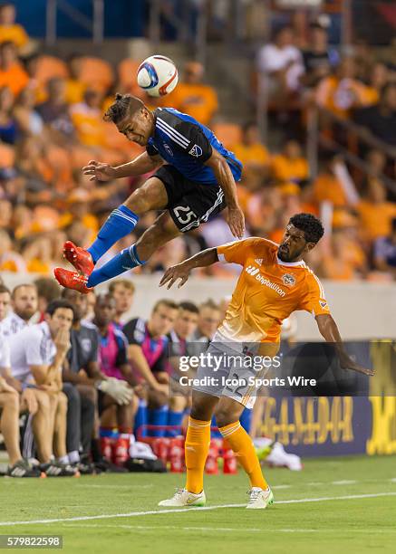 San Jose Earthquakes forward Quincy Amarikwa and Houston Dynamo Sheanon Williams during the MLS soccer match, San Jose Earthquakes vs. Houston Dynamo...