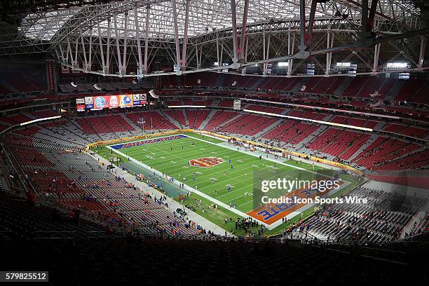 General overview of the University of Phoenix Stadium before the Vizio Fiesta Bowl game between the Arizona Wildcats and the Boise State Broncos at...
