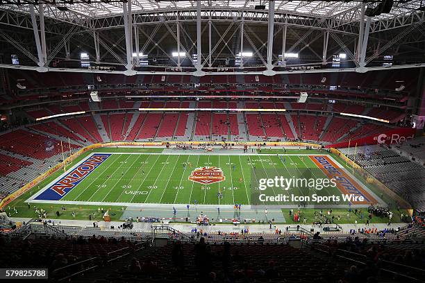 General overview of the University of Phoenix Stadium before the Vizio Fiesta Bowl game between the Arizona Wildcats and the Boise State Broncos at...