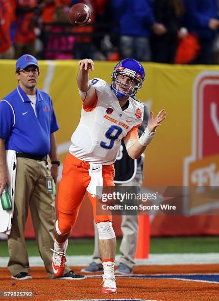 Boise State Broncos quarterback Grant Hedrick during warm ups before the Vizio Fiesta Bowl game between the Arizona Wildcats and the Boise State...