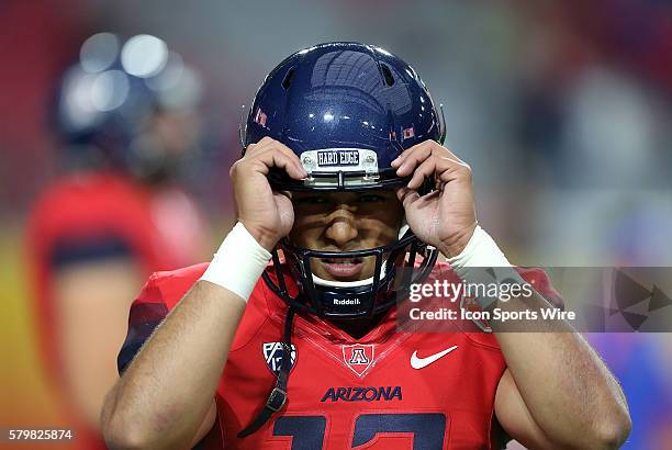 Arizona Wildcats quarterback Anu Solomon during warm ups before the Vizio Fiesta Bowl game between the Arizona Wildcats and the Boise State Broncos...