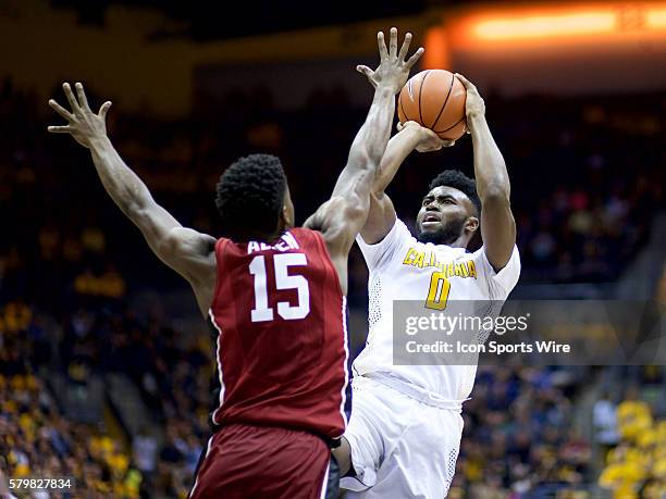 California forward Jaylen Brown shoots over Stanford Cardinal guard Marcus Allen during the NCAA basketball game between the California Golden Bears...