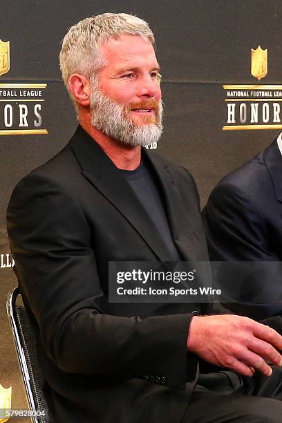 Former NFL quarterback Brett Favre elected to the Pro Football Hall of Fame Class of 2016 and announced at the 5th Annual NFL Honors at the Bill...