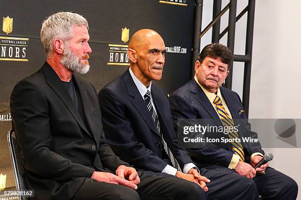 Brett Favre, Tony Dungy and Eddie DeBartolo elected to the Pro Football Hall of Fame Class of 2016 and announced at the 5th Annual NFL Honors at the...