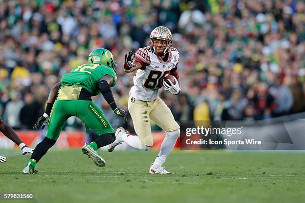 Florida State Seminoles wide receiver Rashad Greene runs after the catch during the College Football Playoff Semifinal Rose Bowl Game presented by...
