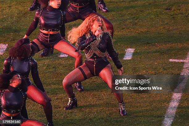 Beyonce performs during the Pepsi Super Bowl 50 Halftime at Levi's Stadium in Santa Clara, California.