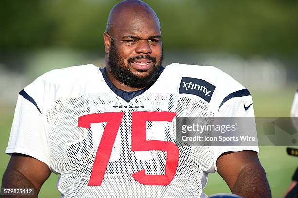 Houston Texans Defensive Tackle Vince Wilfork during the Texans Training Camp at Houston Methodist Training Center, Houston, Texas.