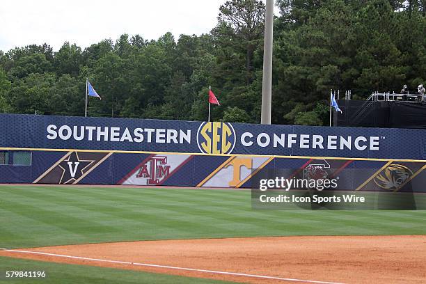 The SEC log during the opening round game of the 2015 SEC Baseball Tournament between the Alabama and Ole Miss. Alabama leads Ole Miss by the score...