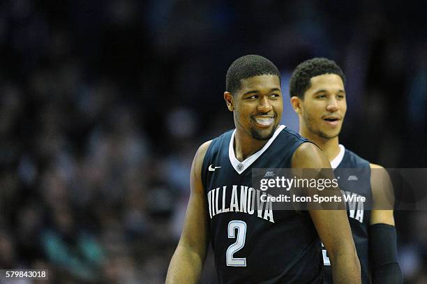 Villanova Wildcats forward Kris Jenkins and Villanova Wildcats guard Josh Hart smile during a game between the Villanova Wildcats and the DePaul Blue...