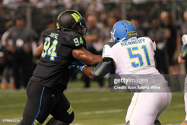 Team Armour defensive tackle Daron Payne and Team Highlight offensive lineman Brandon Kennedy in action during the 2015 Under Armour All-America Game...