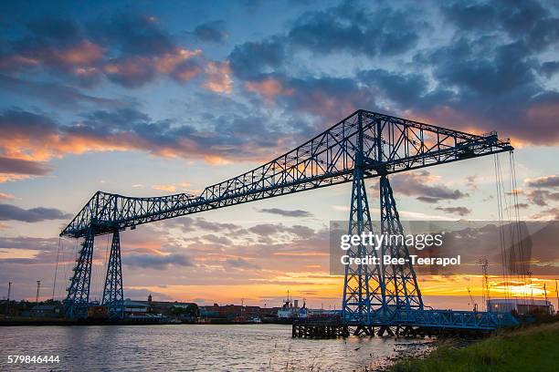 tees transporter bridge - teesside bridge stock pictures, royalty-free photos & images